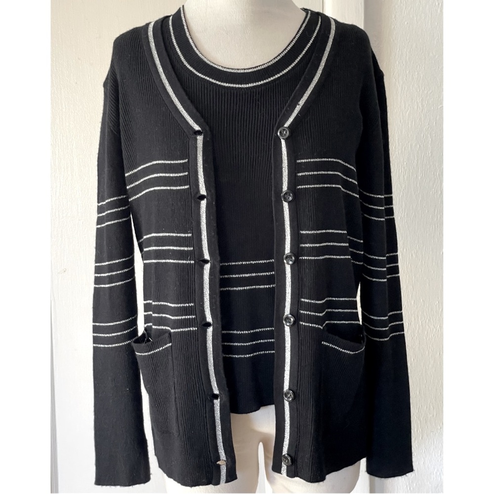Vintage Black & Silver Sweater Set by Adoria ~ sz Medium